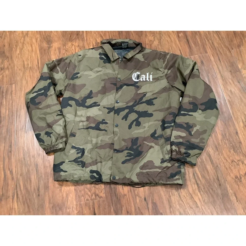 MOLOKAI SURF CO. CALI Men Large Camo Lined Snap Button Windbreaker Jacket